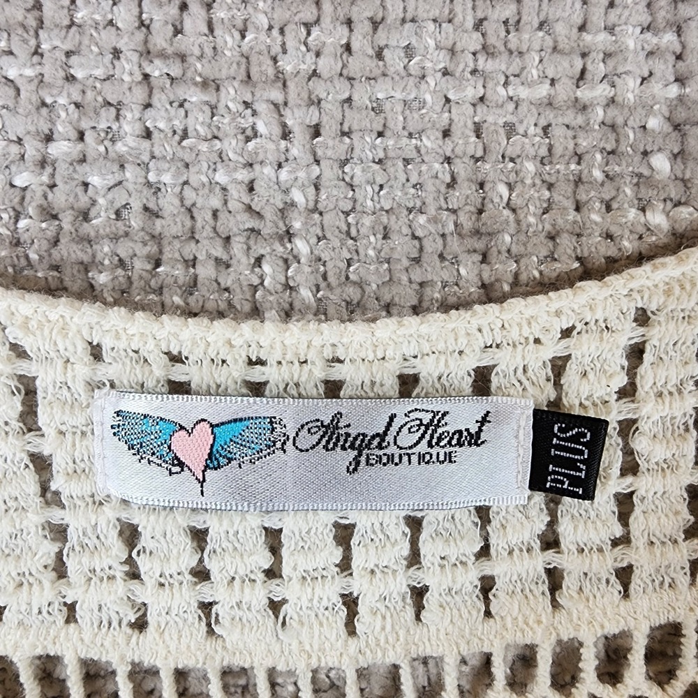 Angel Heart Boutique Open Crochet Tunic Top Womens Plus *1X Cream Babydoll Boho - Picture 11 of 12
